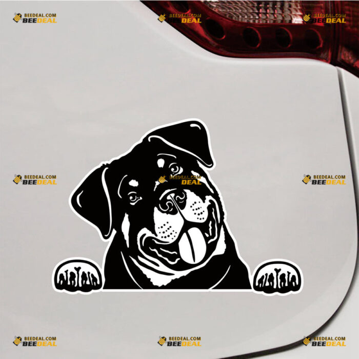 Peeking Rottweiler Dog Sticker Decal Vinyl Tilted Head, Car Truck Rear Windshield – For Car Truck Bumper Bike Laptop – Custom, Choose Size, Reflective or Glossy