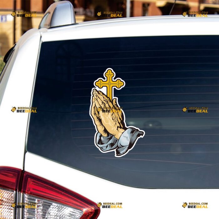 Praying Hands Sticker Decal Vinyl Jesus Cross – For Car Truck Bumper Bike Laptop – Custom, Choose Size, Reflective or Glossy 73132247