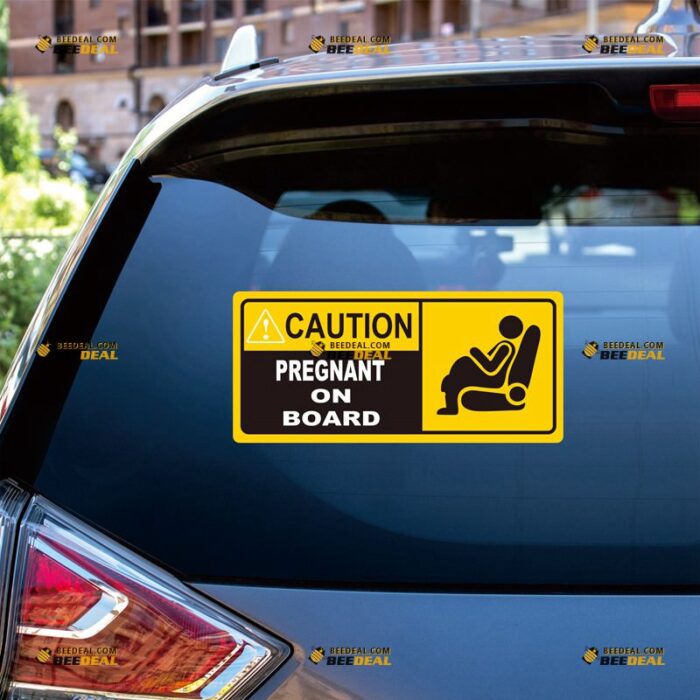 Pregnant On Board Sticker Decal Vinyl Caution, Safe Driving Yellow Sign – For Car Truck Bumper Window – Custom, Choose Size, Reflective or Glossy 73032240