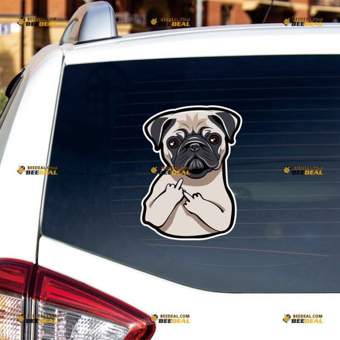 Pug Sticker Decal Vinyl Dog Puppy, Funny Middle Finger – For Car Truck Bumper Bike Laptop – Custom, Choose Size, Reflective or Glossy 8132050