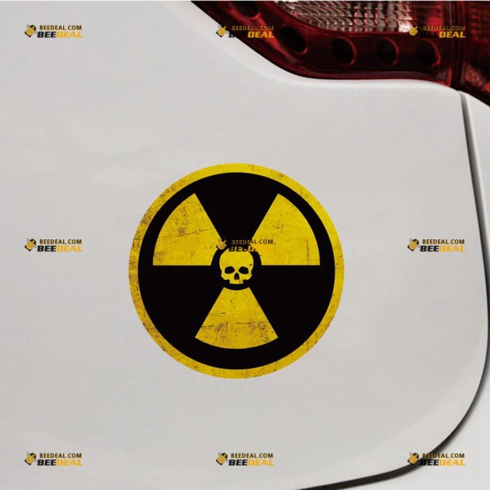 Radioactive Sticker Decal Vinyl Nuclear Radiation Skull, Yellow Round Caution Sign, Grunge Subdued – Custom, Choose Size, Reflective or Glossy 73131349