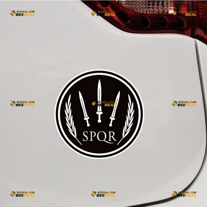 SPQR Sticker Decal Vinyl Ancient Rome Sword, Black Round – For Car Truck Bumper Bike Laptop – Custom, Choose Size, Reflective or Glossy 8132126