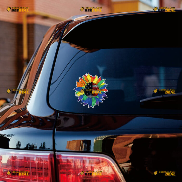 Sunflower LGBT Sticker Decal Vinyl Gay Pride, American Flag, Rainbow Colorful – For Car Truck Bumper Bike Laptop – Custom, Choose Size, Reflective or Glossy