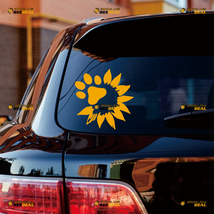 Sunflower Paw Print Merged Sticker Decal Vinyl – For Car Truck Bumper Bike Laptop – Custom, Choose Size Color – Die Cut No Background