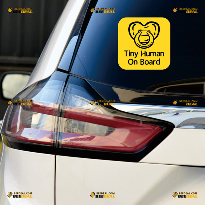 Tiny Human On Board Sticker Decal Vinyl Baby Nipple Yellow Square – For Car Truck Bumper Window – Custom, Choose Size, Reflective or Glossy