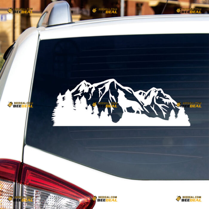 Mountain Wolf Howling Sticker Decal Vinyl Wolves Pine Trees, 4X4 Off Road – Fit For Ford Chevy GMC Toyota Jeep Car Pickup Truck – Custom, Choose Size Color 80731437