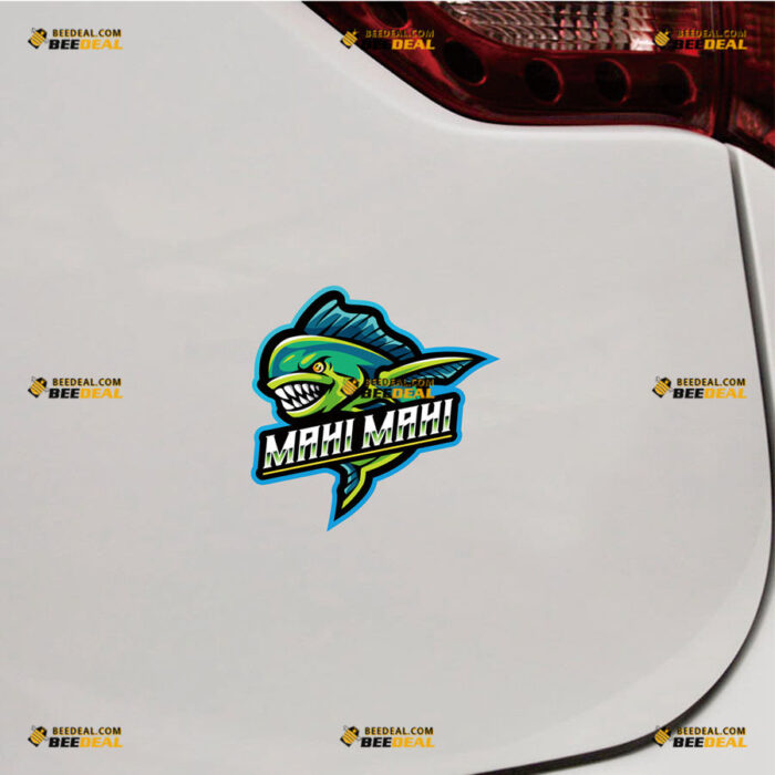 Angry Mahi Sticker Decal Vinyl Mahi Fish Dolphin Sea Fishing Green – For Car Truck Bumper Bike Laptop – Custom, Choose Size, Reflective or Glossy