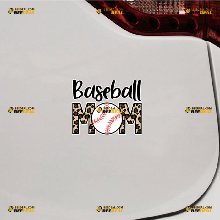 Baseball Mom Sticker Decal Vinyl Black Text, Leopard Print – For Car Truck Bumper Bike Laptop – Custom, Choose Size, Reflective or Glossy