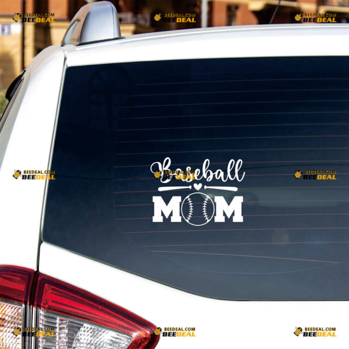 Baseball Mom Sticker Decal Vinyl Hearts, Baseball Bats, Text – For Car Truck Bumper Bike Laptop – Custom, Choose Size Color – Die Cut No Background