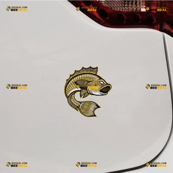 Bass Fish Sticker Decal Vinyl Fishing Blank Eyes Gold – For Car Truck Bumper Bike Laptop – Custom, Choose Size, Reflective or Glossy