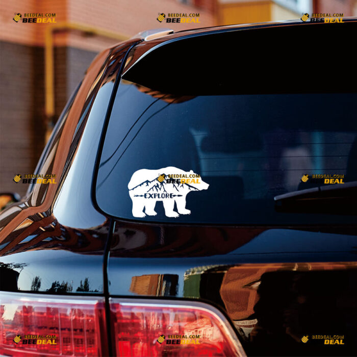 Bear Explore Mountain Sticker Decal Vinyl Adventure Arrow Hiking Camping, 4x4 Off Road – Fit For Ford Chevy GMC Toyota Jeep Car Pickup Truck – Custom, Choose Size Color