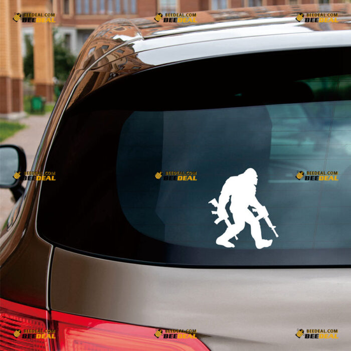 Bigfoot Sasquatch Sticker Decal Vinyl Carrying Guns Rifle AR AK – For Car Truck Bumper Bike Laptop – Custom, Choose Size Color – Die Cut No Background