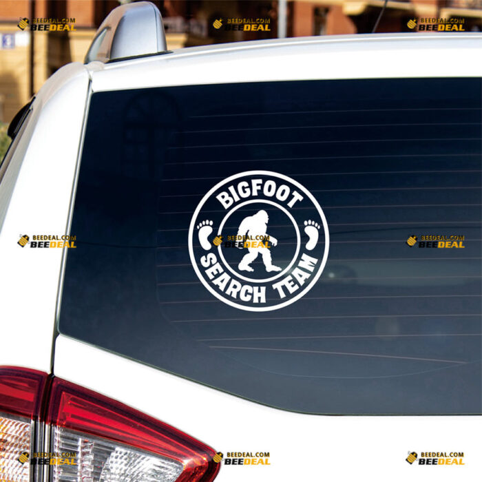 Bigfoot Sasquatch Sticker Decal Vinyl Search Team, Feet Print, Circle – For Car Truck Bumper Bike Laptop – Custom, Choose Size Color – Die Cut No Background