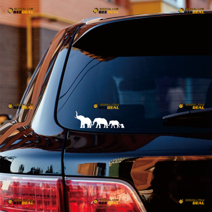 Elephant Family Sticker Decal Vinyl Walking Silhouettes Holding Baby Noses – For Car Truck Bumper Bike Laptop – Custom, Choose Size Color – Die Cut No Background