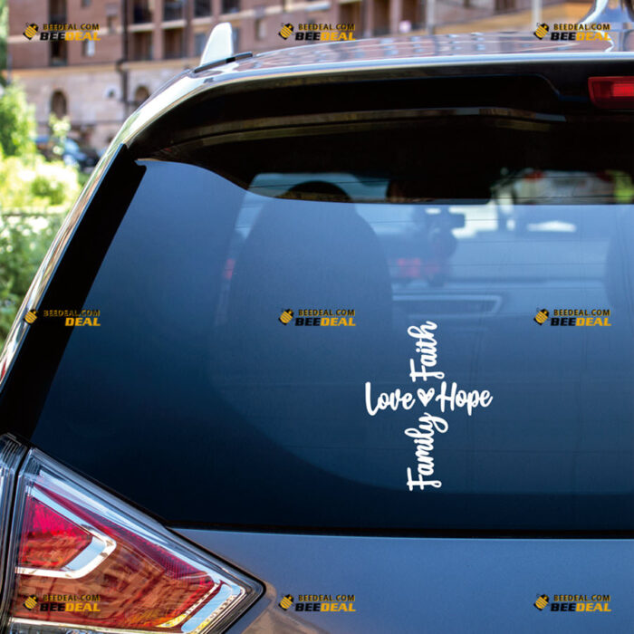 Faith Family Love Hope Jesus Cross Heart Sticker Decal Vinyl – For Car Truck Bumper Bike Laptop – Custom, Choose Size Color – Die Cut No Background