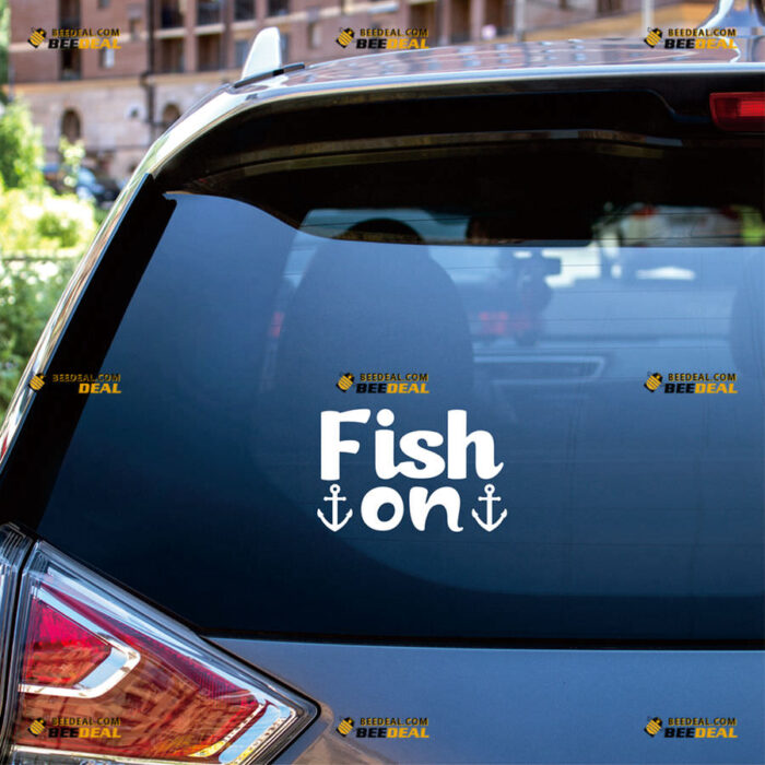 Fish On Anchor Sticker Decal Vinyl Sea Fishing Hunting Life – For Car Truck Bumper Bike Laptop – Custom, Choose Size Color – Die Cut No Background