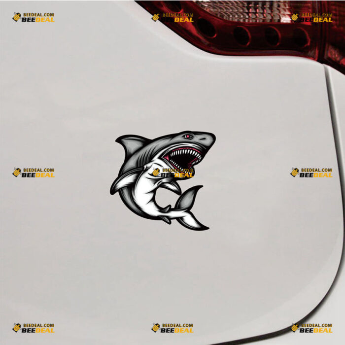 Great White Shark Sticker Decal Vinyl Fish Mouth Opening, Grey White – For Car Truck Bumper Bike Laptop – Custom, Choose Size, Reflective or Glossy 91331000