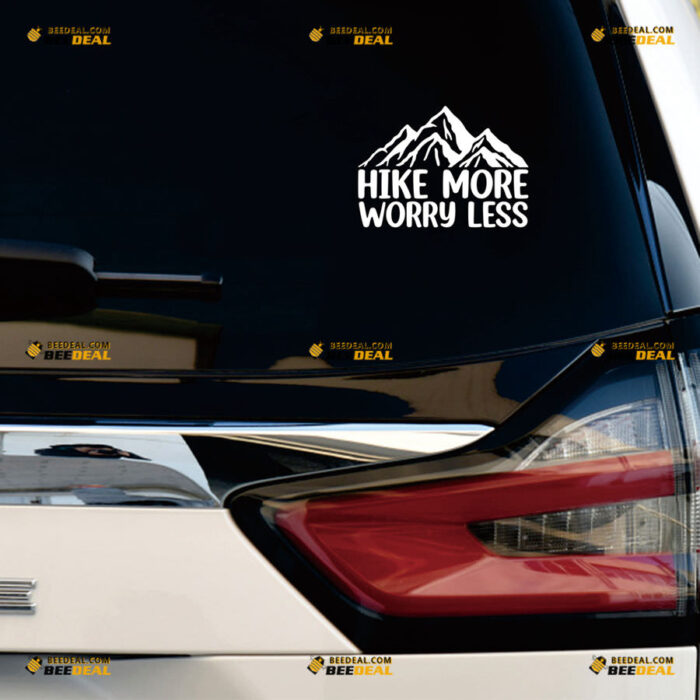 Hike More Worry Less Sticker Decal Vinyl Hiker Love Hiking Camping Mountain – For Car Truck Bumper Bike Laptop – Custom, Choose Size Color – Die Cut No Background