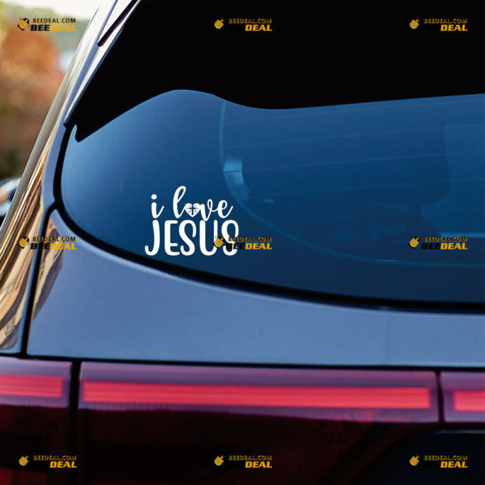 I Love Jesus Sticker Decal Vinyl Cross in Heart, God Christ – For Car Truck Bumper Bike Laptop – Custom, Choose Size Color – Die Cut No Background 92030941