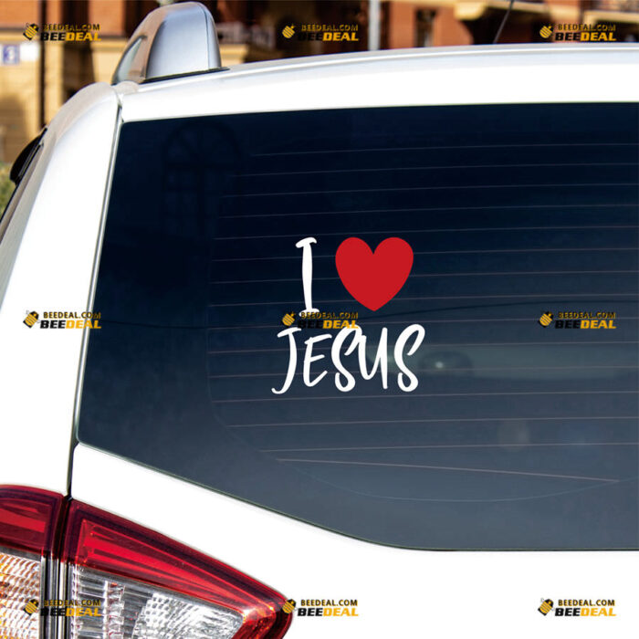 I Love Jesus Sticker Decal Vinyl Heart, God Christ – For Car Truck Bumper Bike Laptop – Custom, Choose Size Color – Die Cut No Background 92030943