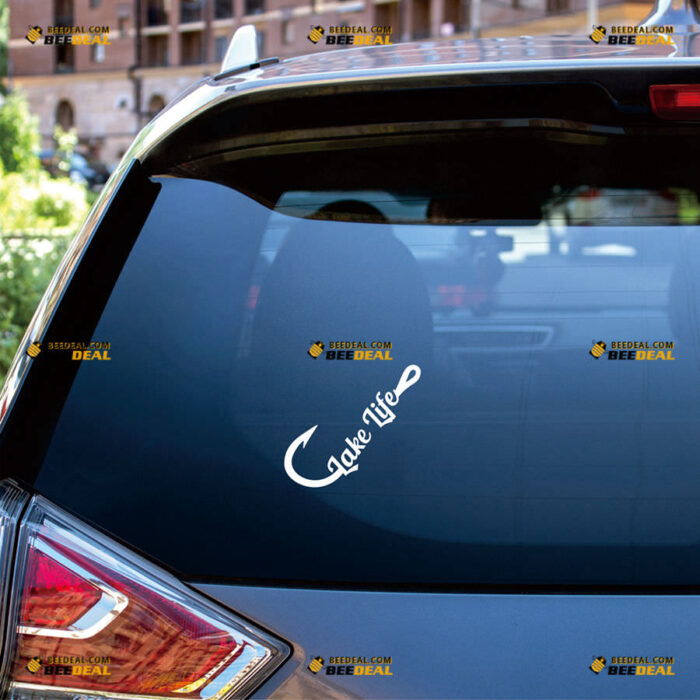 Lake Life Sticker Decal Vinyl Hook Fishing Life, Hook With Text – For Car Truck Bumper Bike Laptop – Custom, Choose Size Color – Die Cut No Background 91331136