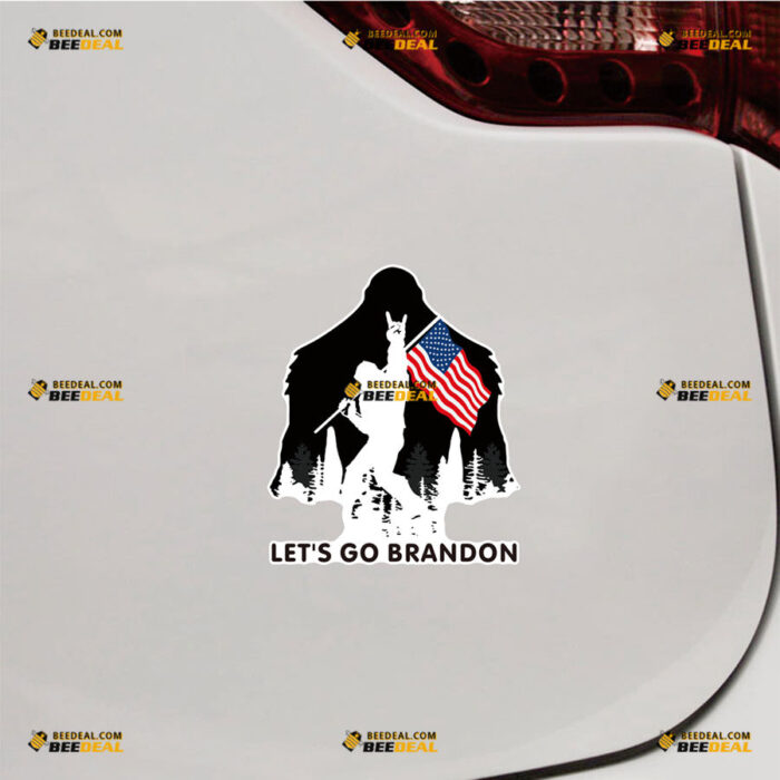 Let's Go Brandon Sticker Decal Vinyl Rock On American Flag, Bigfoot Sasquatch Forest – For Car Truck Bumper Bike Laptop – Custom, Choose Size, Reflective or Glossy