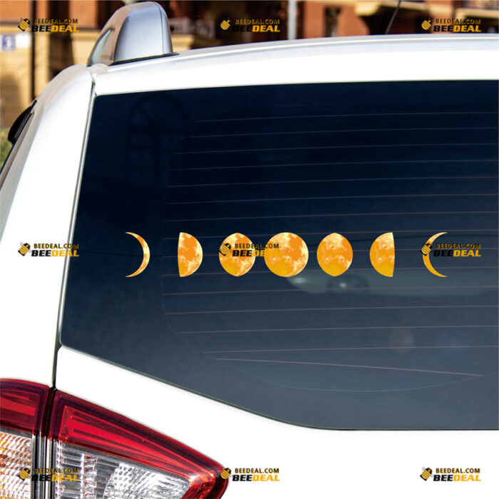 Moon Phases Lunar Sticker Decal Vinyl Yellow – For Car Truck Bumper Bike Laptop – Custom, Choose Size, Reflective or Glossy