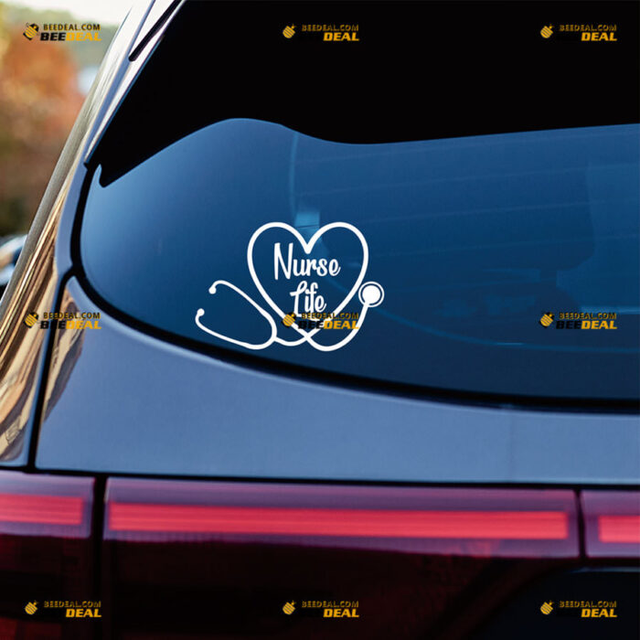 Nurse Life Sticker Decal Vinyl Stethoscope Heart – For Car Truck Bumper Bike Laptop – Custom, Choose Size Color – Die Cut No Background 83131649