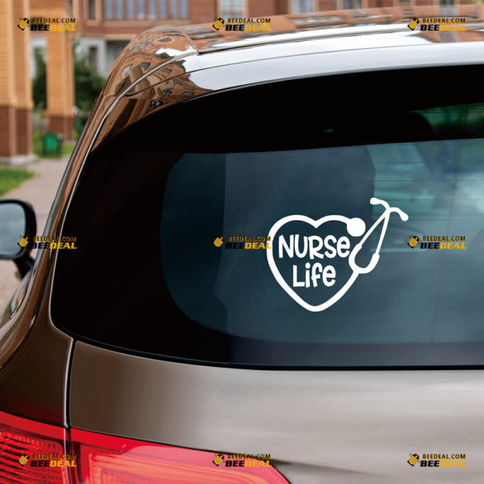 Nurse Life Sticker Decal Vinyl Stethoscope Heart Shape – For Car Truck Bumper Bike Laptop – Custom, Choose Size Color – Die Cut No Background 83131701