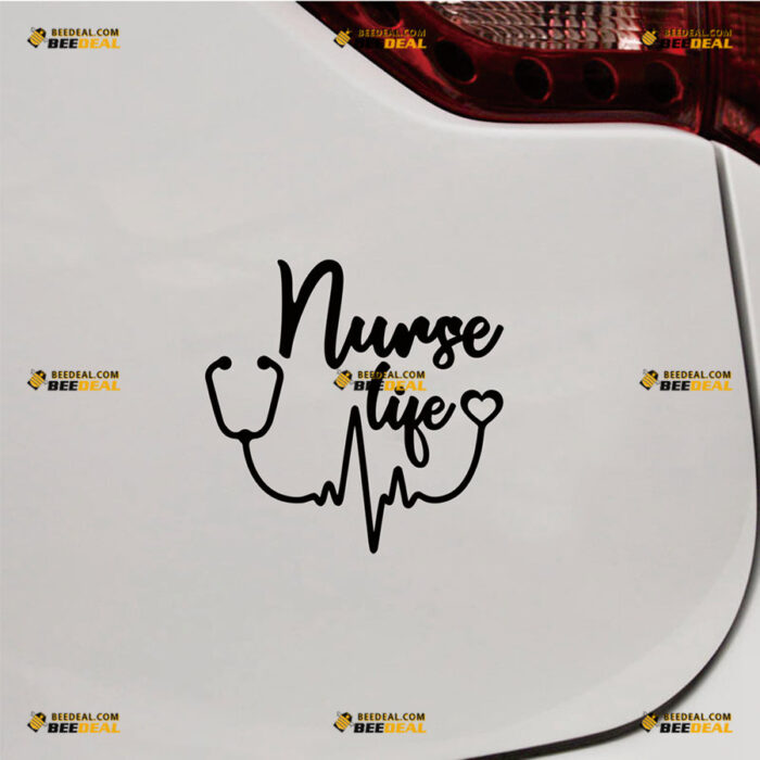 Nurse Life Sticker Decal Vinyl Stethoscope Heartbeat Lifeline Heart – For Car Truck Bumper Bike Laptop – Custom, Choose Size Color – Die Cut No Background 83131647