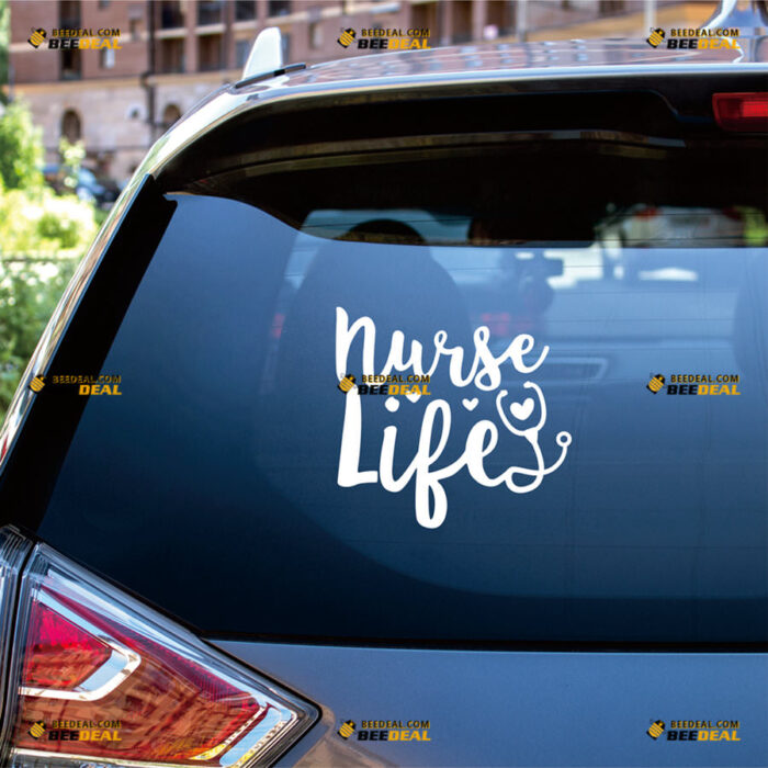 Nurse Life Sticker Decal Vinyl Stethoscope Hearts – For Car Truck Bumper Bike Laptop – Custom, Choose Size Color – Die Cut No Background 83131625