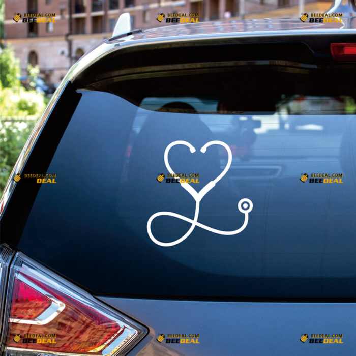 Nurse Stethoscope Sticker Decal Vinyl Heart Shape – For Car Truck Bumper Bike Laptop – Custom, Choose Size Color – Die Cut No Background 83131659