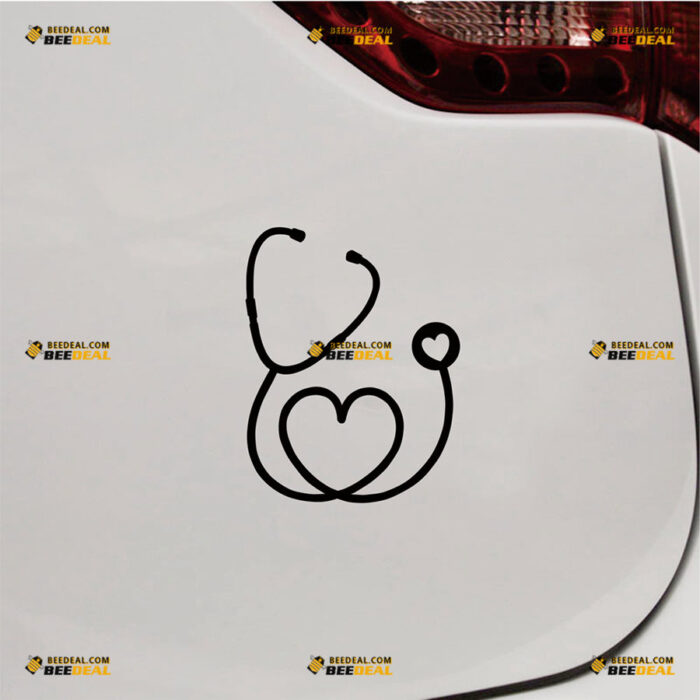 Nurse Stethoscope Sticker Decal Vinyl Heart Shape – For Car Truck Bumper Bike Laptop – Custom, Choose Size Color – Die Cut No Background 83131701