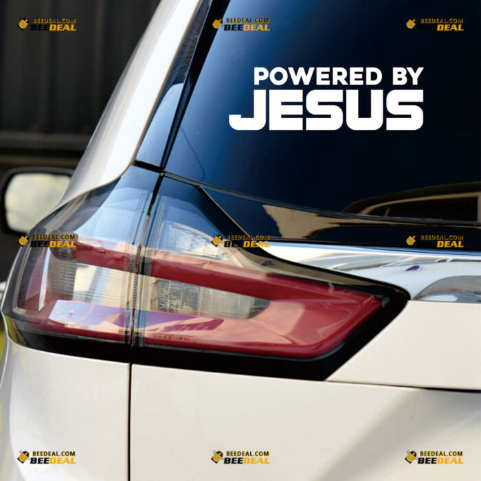 Powered By Jesus Sticker Decal Vinyl Cross God Christ – For Car Truck Bumper Bike Laptop – Custom, Choose Size Color – Die Cut No Background 92031005