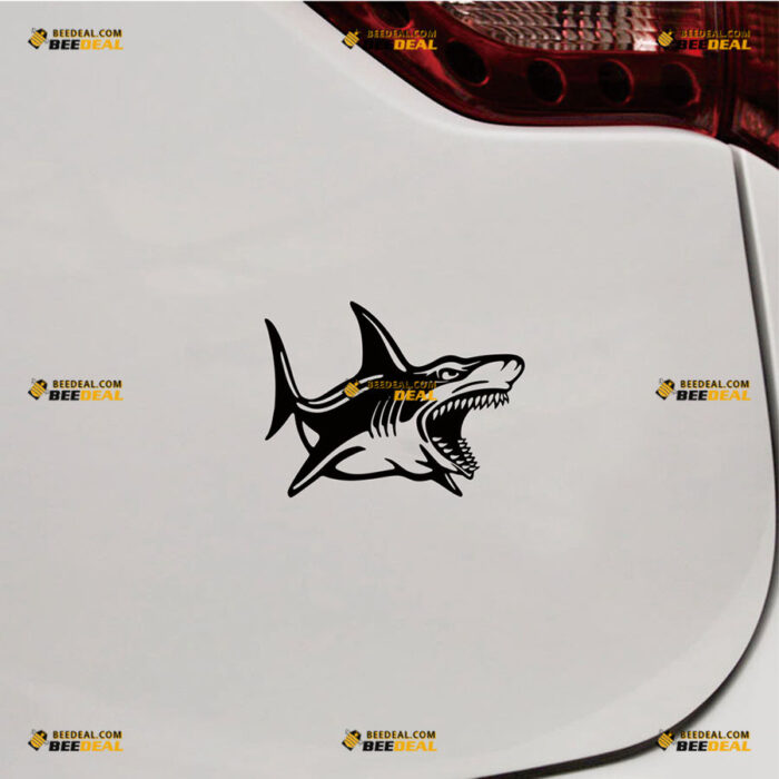 Shark Fish Sticker Decal Vinyl Mouth Opening – For Car Truck Bumper Bike Laptop – Custom, Choose Size Color – Die Cut No Background