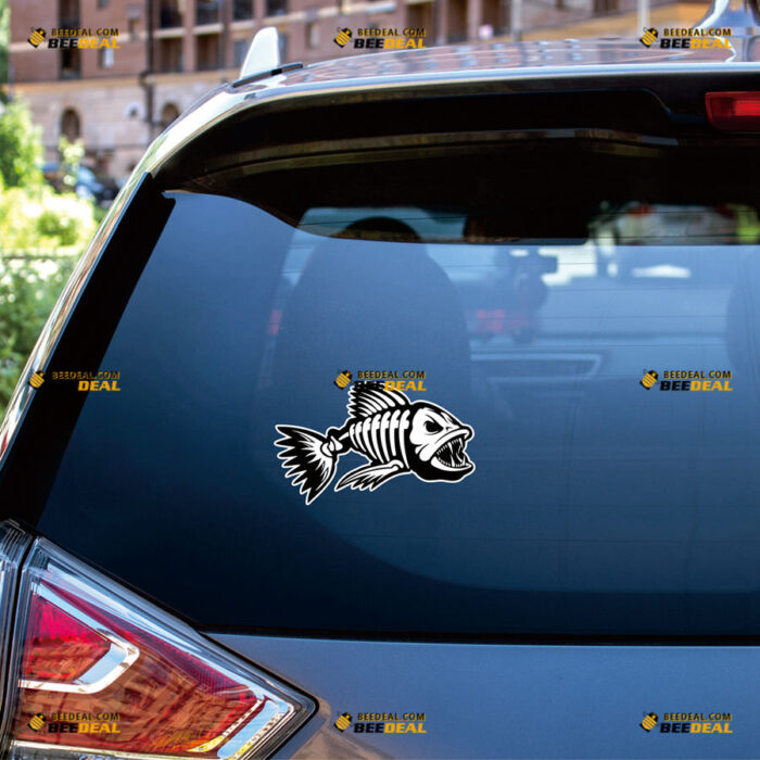 Skeleton Fish Sticker Decal Vinyl Bone Monster Funny, Fishing Life – For Car Truck Bumper Bike Laptop – Custom, Choose Size, Reflective or Glossy