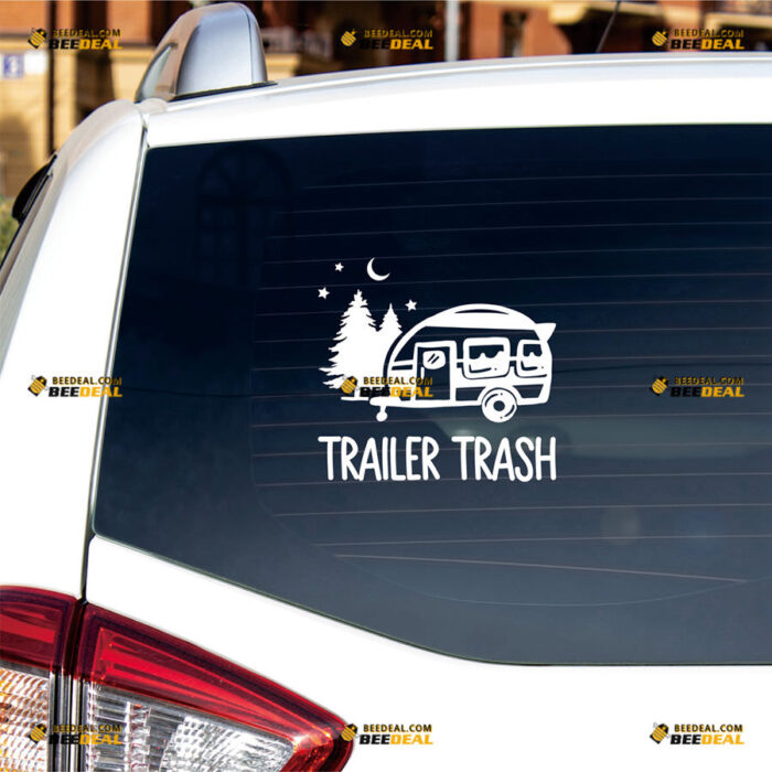 Trailer Trash RV Sticker Decal Vinyl Camper Night Pine Tree, Funny – For Car Truck Bumper Window – Custom, Choose Size Color – Die Cut No Background 92030925