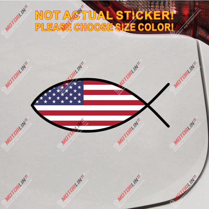 Jesus Fish USA American Flag Decal Sticker Car Vinyl Reflective Glossy pick size