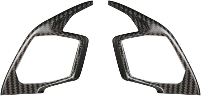 JSWAN 2pcs Carbon Fiber Steering Wheel Panel Trim Cover for KIA EV6 GT GTLINE (2021-2024) Dry Carbon Fiber Steering Wheel Button Frame Cover, Interior Accessories(Kit Style 1 (Bright Black))