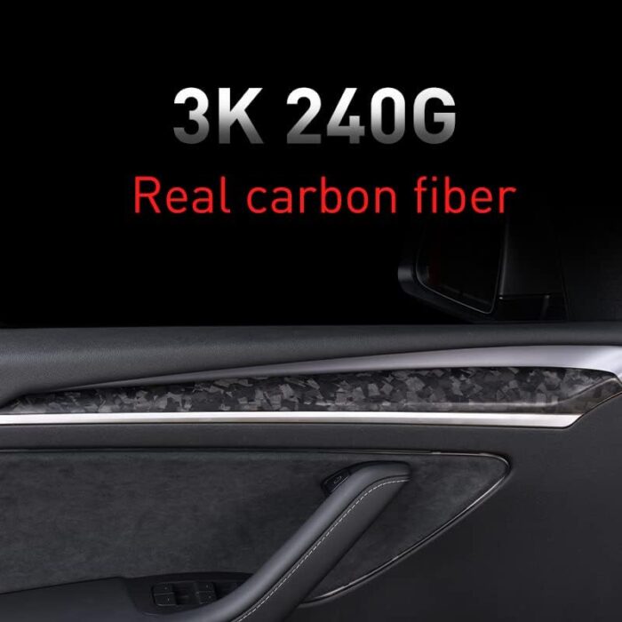 JSWAN Dry Carbon Fiber Front Door Inner Armrest Panel Cover Trim Interior Decoration Accessories for Tesla Model 3 Model Y (2021-2023)