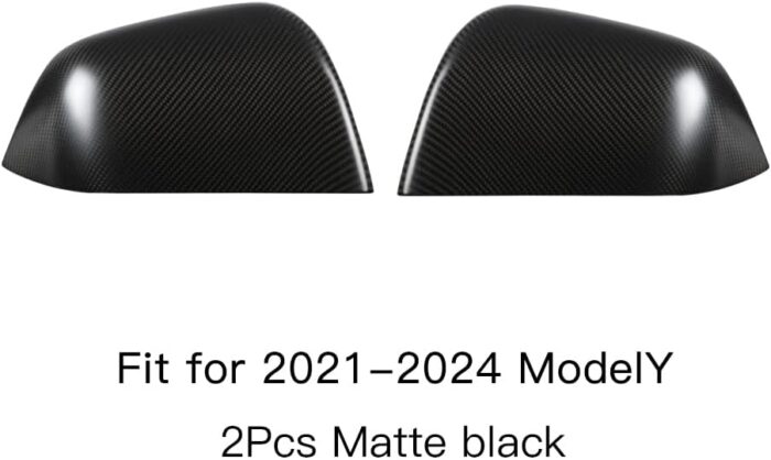 JSWAN 2PCS Real Dry Carbon Fiber Door Rearview Mirror Cover Cap for Tesla Model Y (2021-2024) Glossy Matte Forging Horn Molding Side Rearview Mirror Cover Exterior Mirrors Cap (Matte Black Model Y)