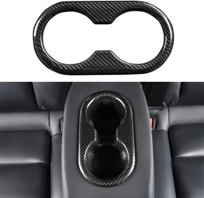 JSWAN Carbon Fiber Rear Chair Water Cup Slot Decorative Cover Fit for Tesla Model 3 Back Seat Cup Cover Cup Slot Patch Cup Holder Sticker (Matte Black)