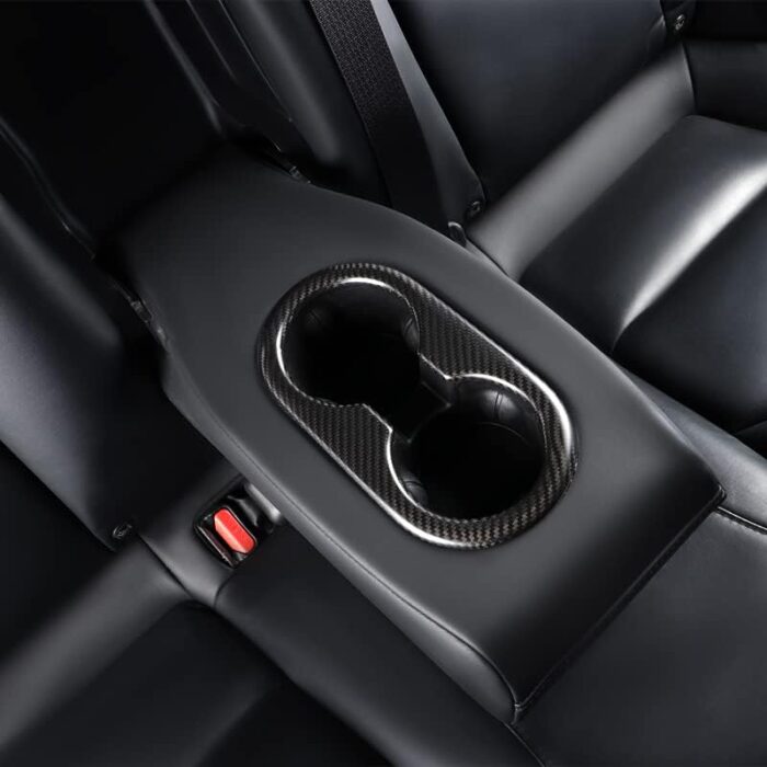 JSWAN Carbon Fiber Rear Chair Water Cup Slot Decorative Cover Fit for Tesla Model 3 Back Seat Cup Cover Cup Slot Patch Cup Holder Sticker (Matte Black)