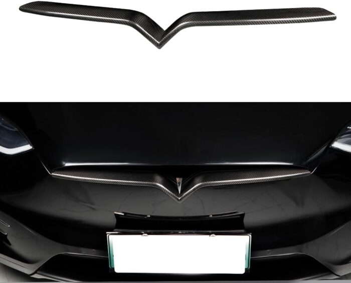 JSWAN Carbon Fiber Front Center Mesh Grille Grill Cover for Tesla Model X (2019-2022) Front Bumper Lip Splitter Front Grille Insert Trim, Car Body Spoiler Splitter Kit (Matte black)