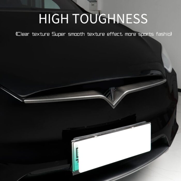 JSWAN Carbon Fiber Front Center Mesh Grille Grill Cover for Tesla Model X (2019-2022) Front Bumper Lip Splitter Front Grille Insert Trim, Car Body Spoiler Splitter Kit (Matte black)