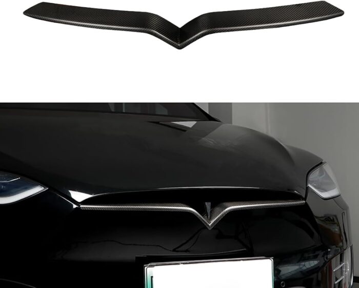 JSWAN Carbon Fiber Front Center Mesh Grille Grill Cover for Tesla Model X (2019-2022) Front Bumper Lip Splitter Front Grille Insert Trim, Car Body Spoiler Splitter Kit (Matte black)