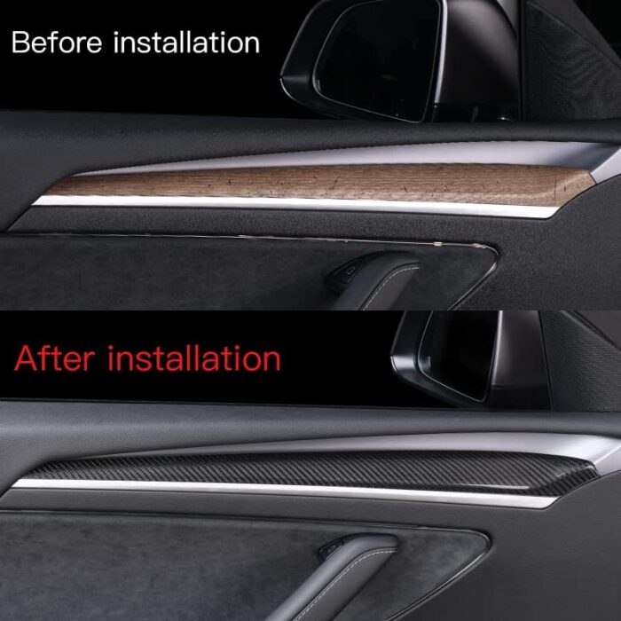 JSWAN Dry Carbon Fiber Front Door Inner Armrest Panel Cover Trim Interior Decoration Accessories for Tesla Model 3 Model Y (2021-2023)