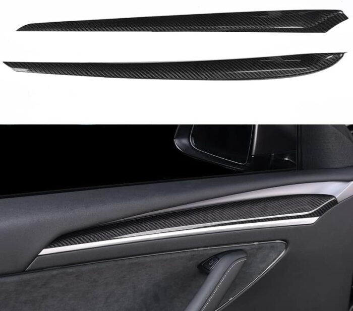 JSWAN Dry Carbon Fiber Front Door Inner Armrest Panel Cover Trim Interior Decoration Accessories for Tesla Model 3 Model Y (2021-2023)