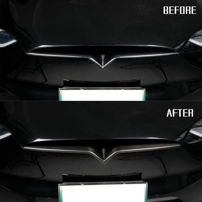 JSWAN Carbon Fiber Front Center Mesh Grille Grill Cover for Tesla Model X (2019-2022) Front Bumper Lip Splitter Front Grille Insert Trim, Car Body Spoiler Splitter Kit (Matte black)