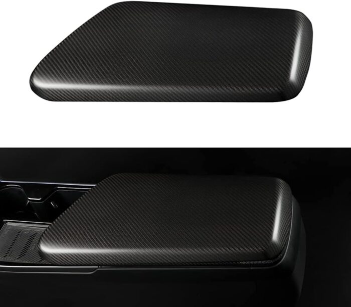 JSWAN Real Carbon Fiber Central Console Armrest Panel Cover Fit for KIA EV6 2021-2024 Armrest Storage Box Mat, Car Armrest Box Cap,Console Lid Pad Arm Rest Elbow Cushion (Matte Black)